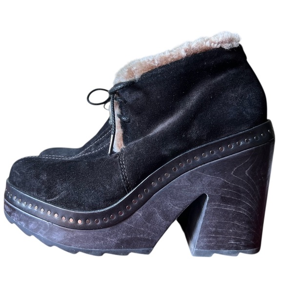 Rag & Bone Black Inez Suede and Shearling Desert Platform Lace-Up Clogs - Picture 12 of 12